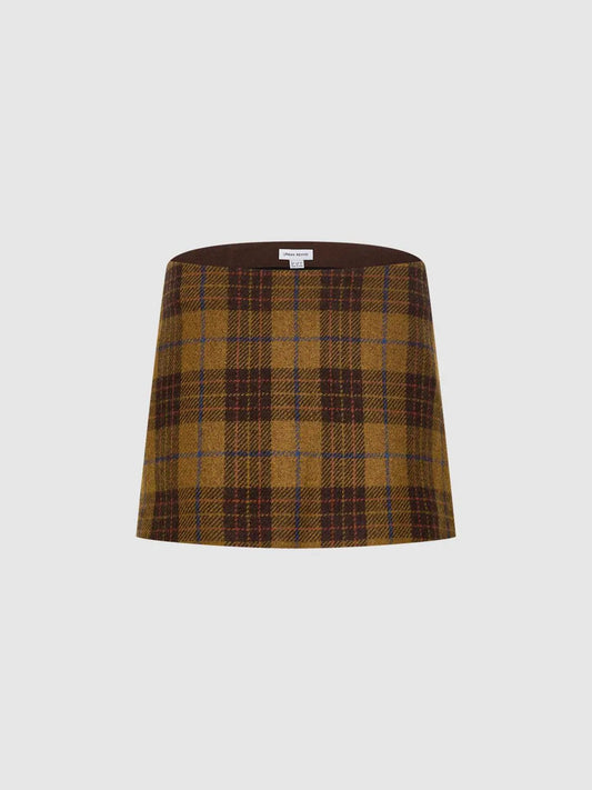 Checked Straight Hem A-line Mid-rise Mini Wool Blend Skirt