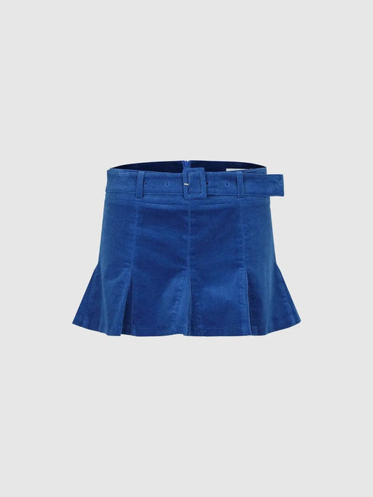 Mid-rise Belted Pleated Cotton Mini Skirt