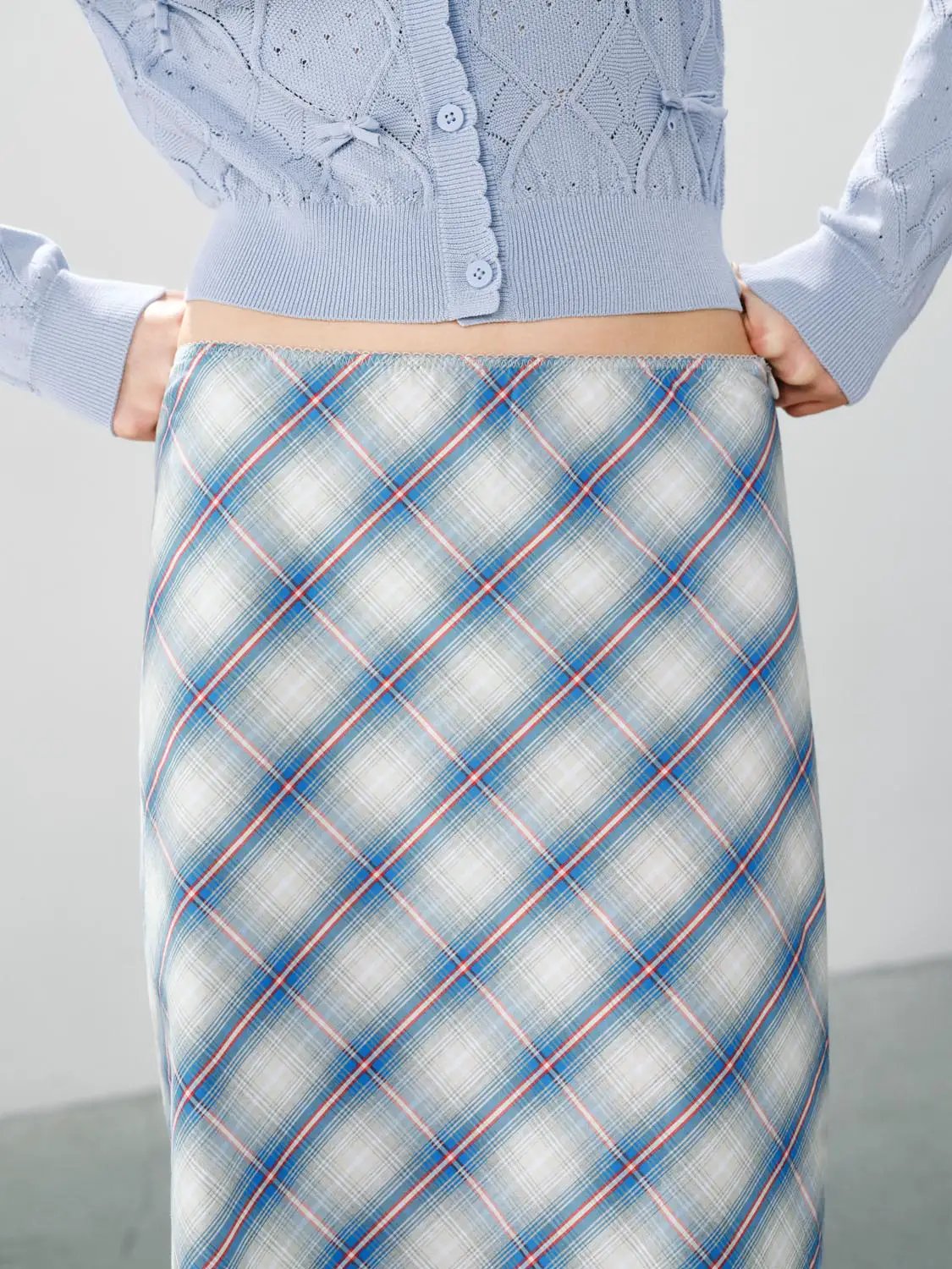 Checked A-Line Cotton Midi Skirt