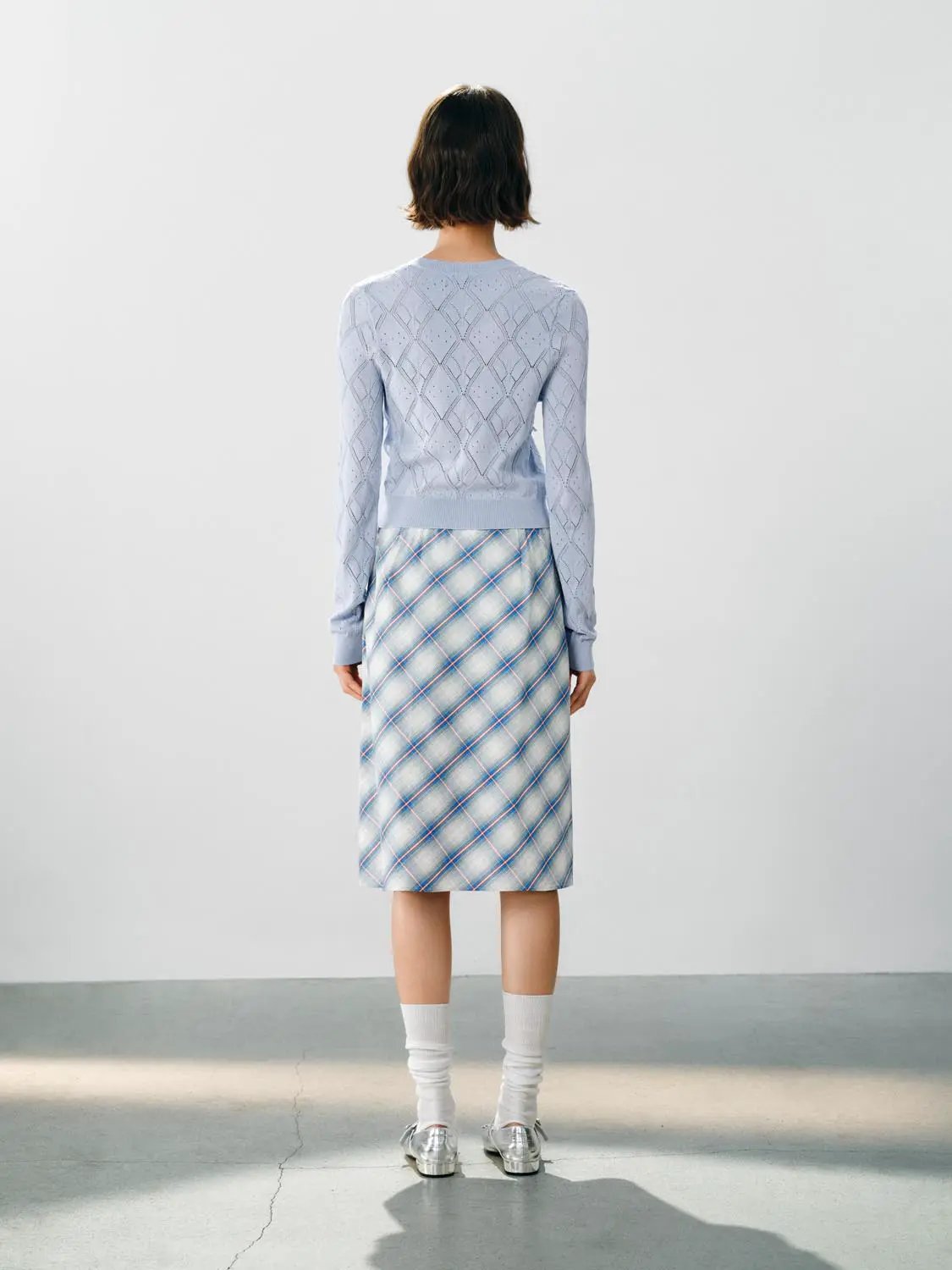 Checked A-Line Cotton Midi Skirt