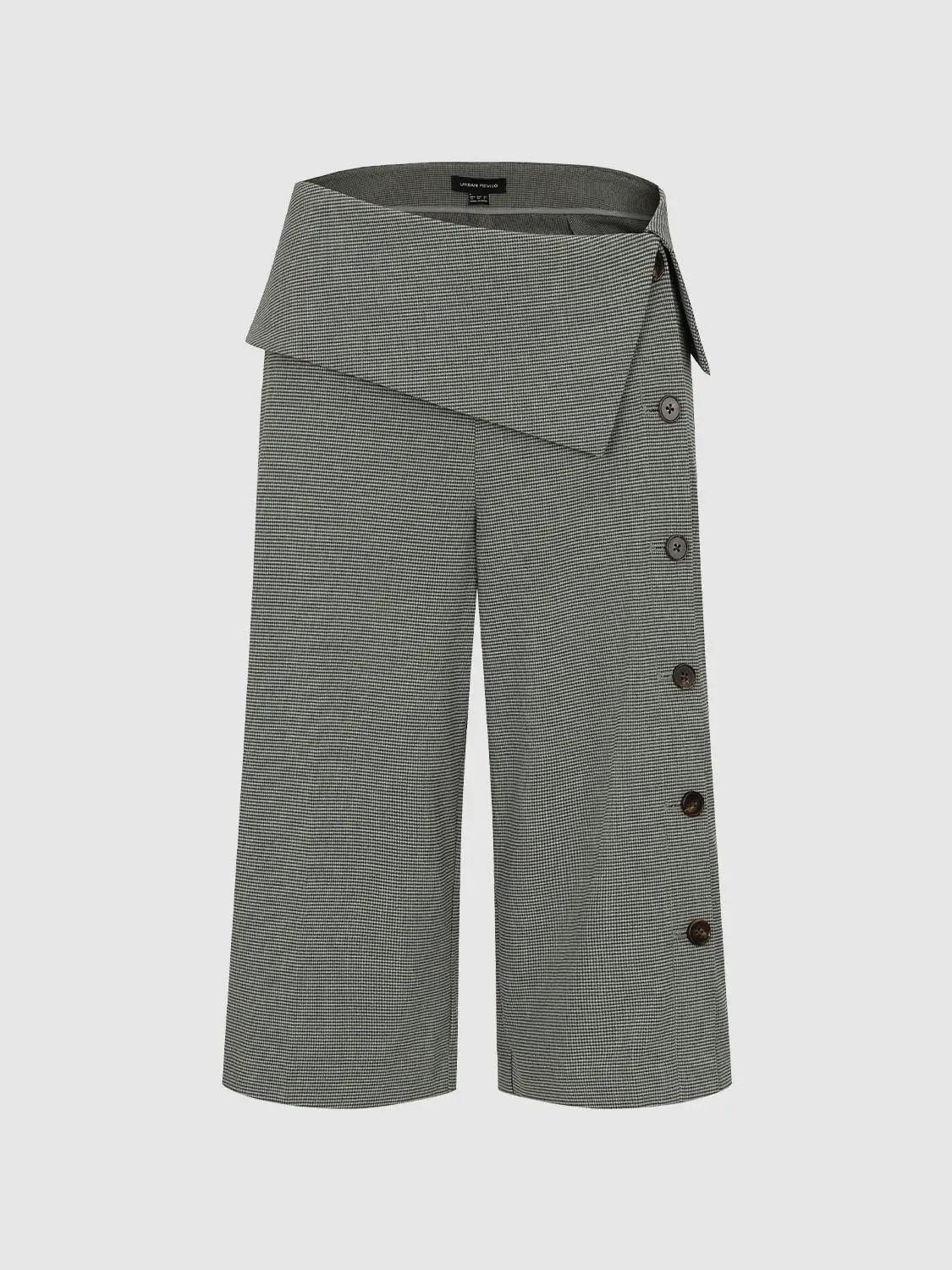 Checked Wrap Front Wide-leg Button Details Pants