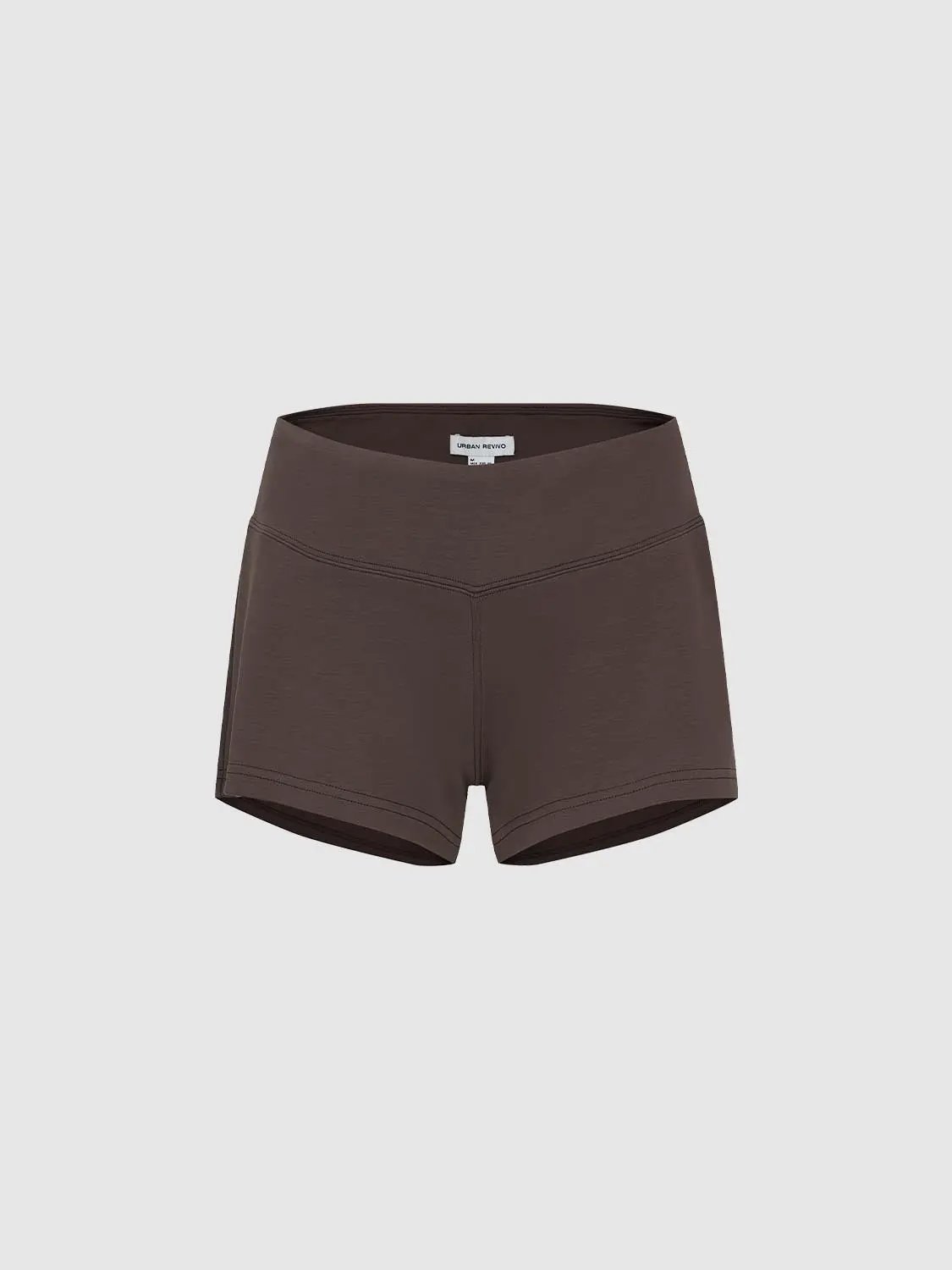 Solid High-waisted Curved Seam Stretch Shorts