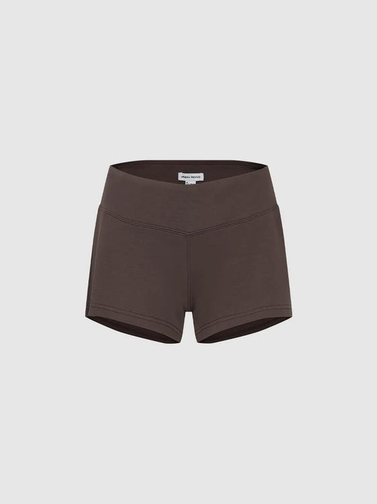 Solid High-waisted Curved Seam Stretch Shorts