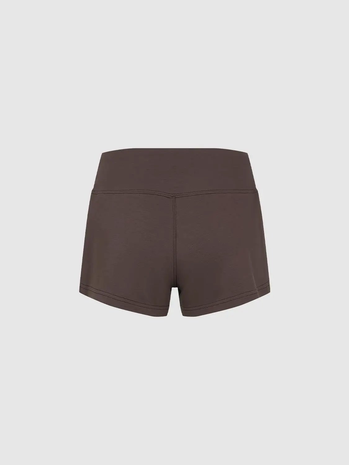 Solid High-waisted Curved Seam Stretch Shorts