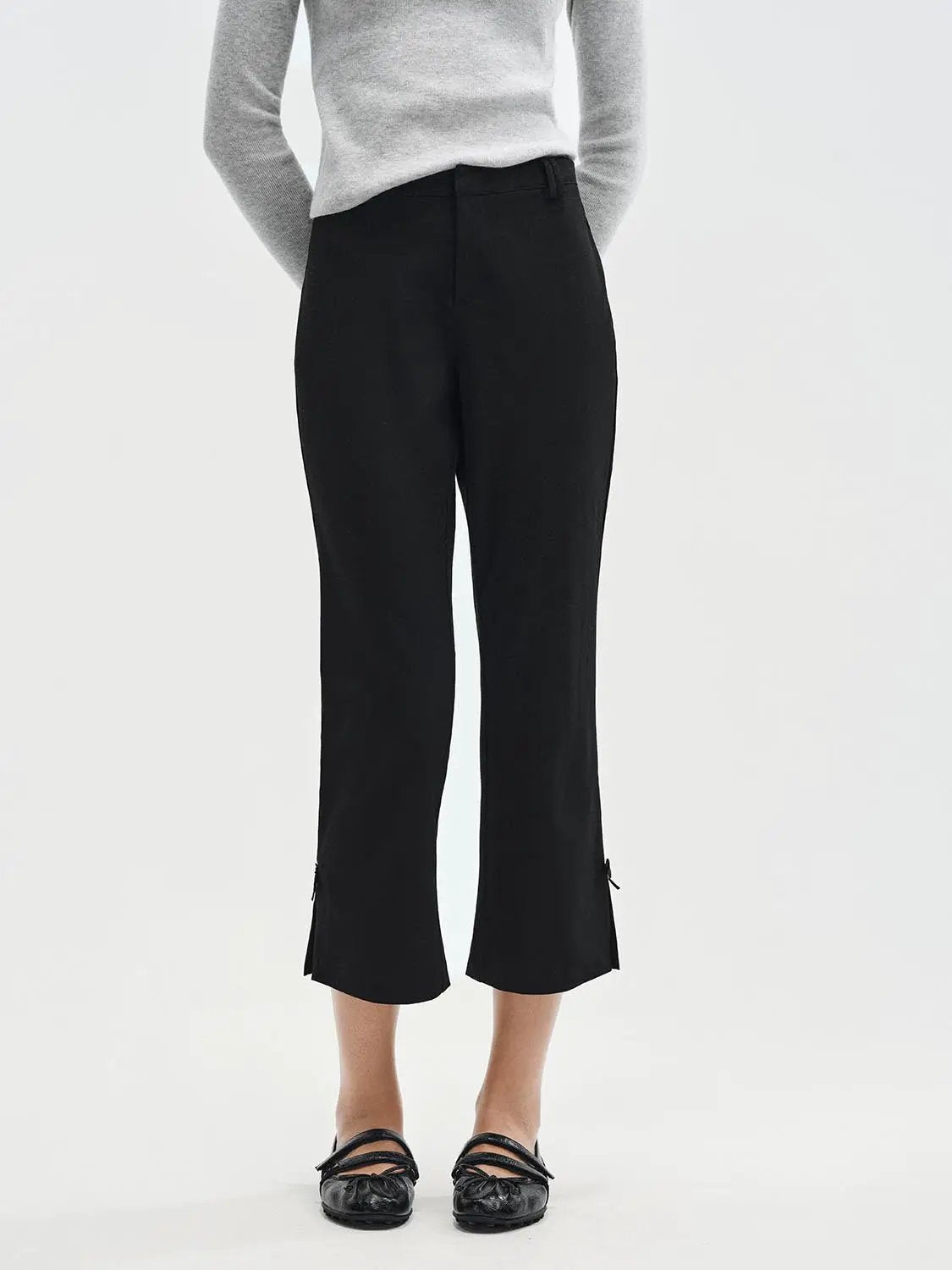 High-waisted Cropped Flared Side Slit Pants