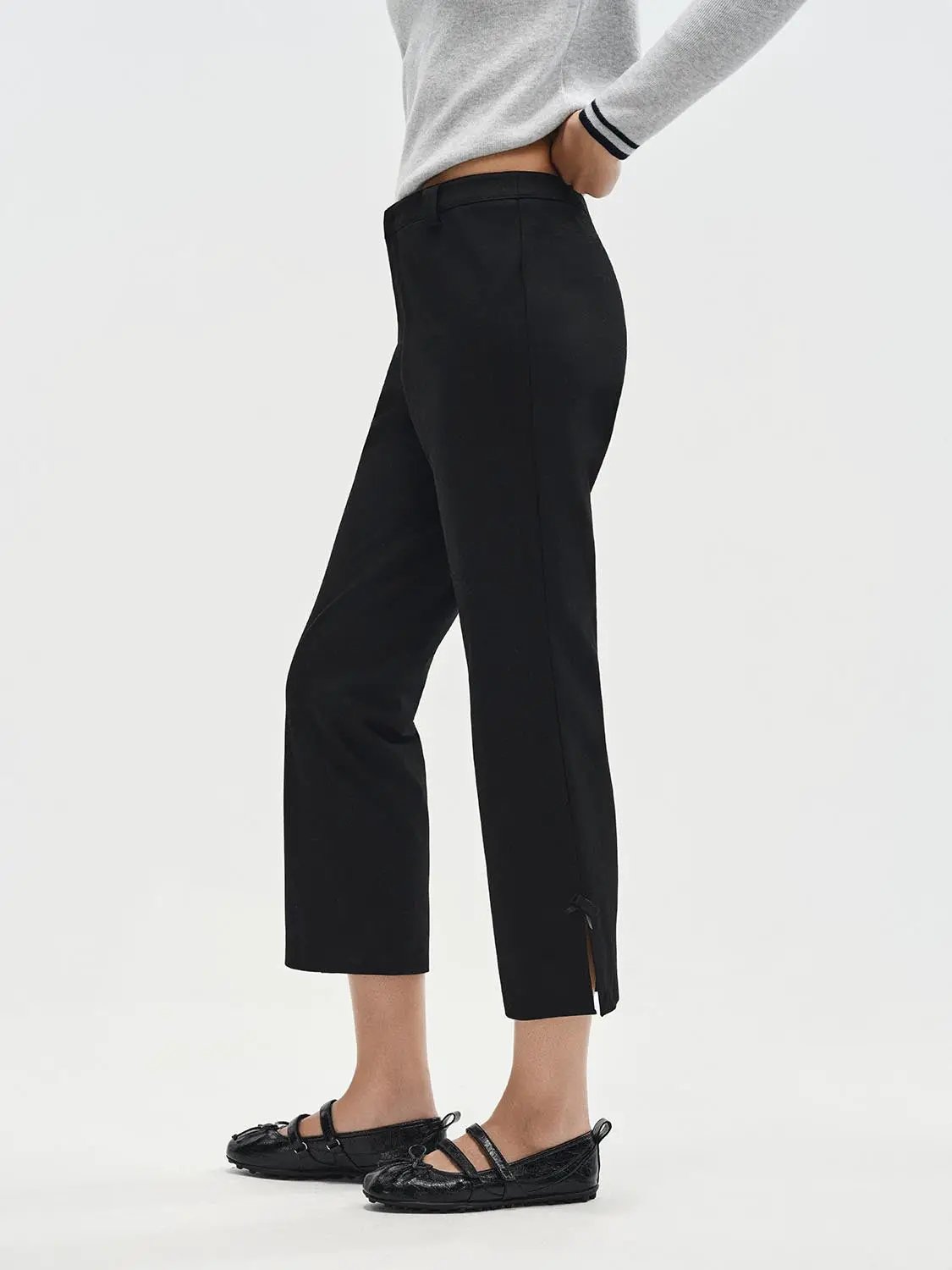 High-waisted Cropped Flared Side Slit Pants