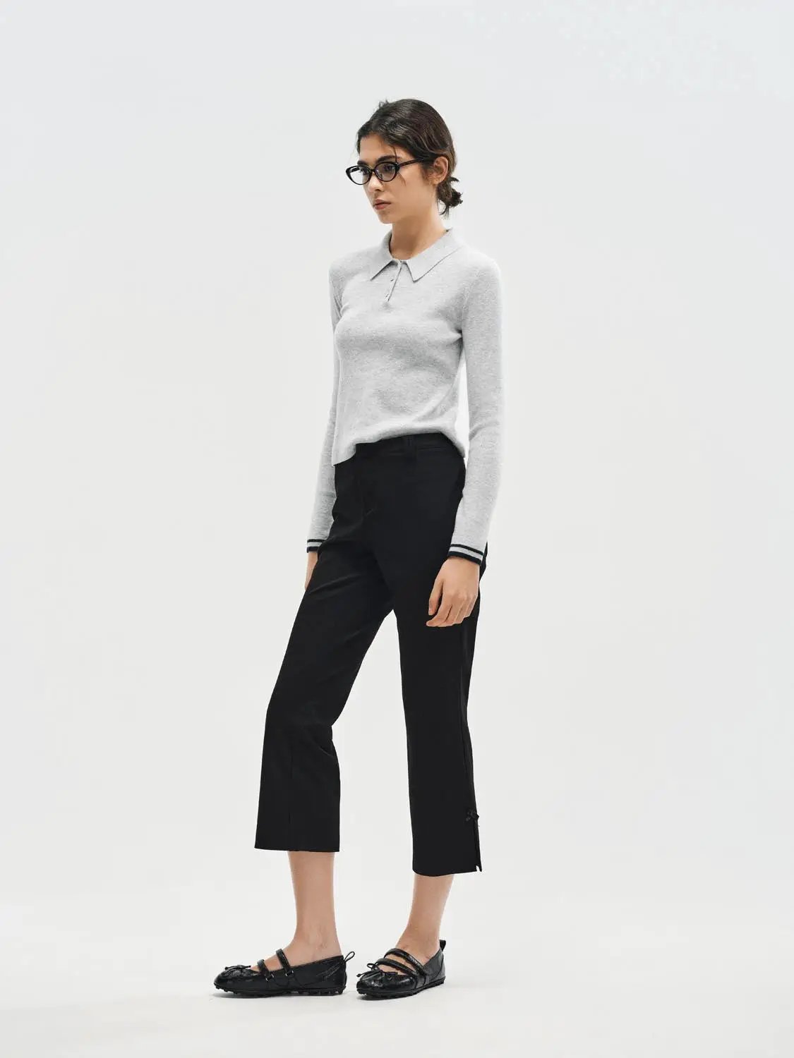High-waisted Cropped Flared Side Slit Pants