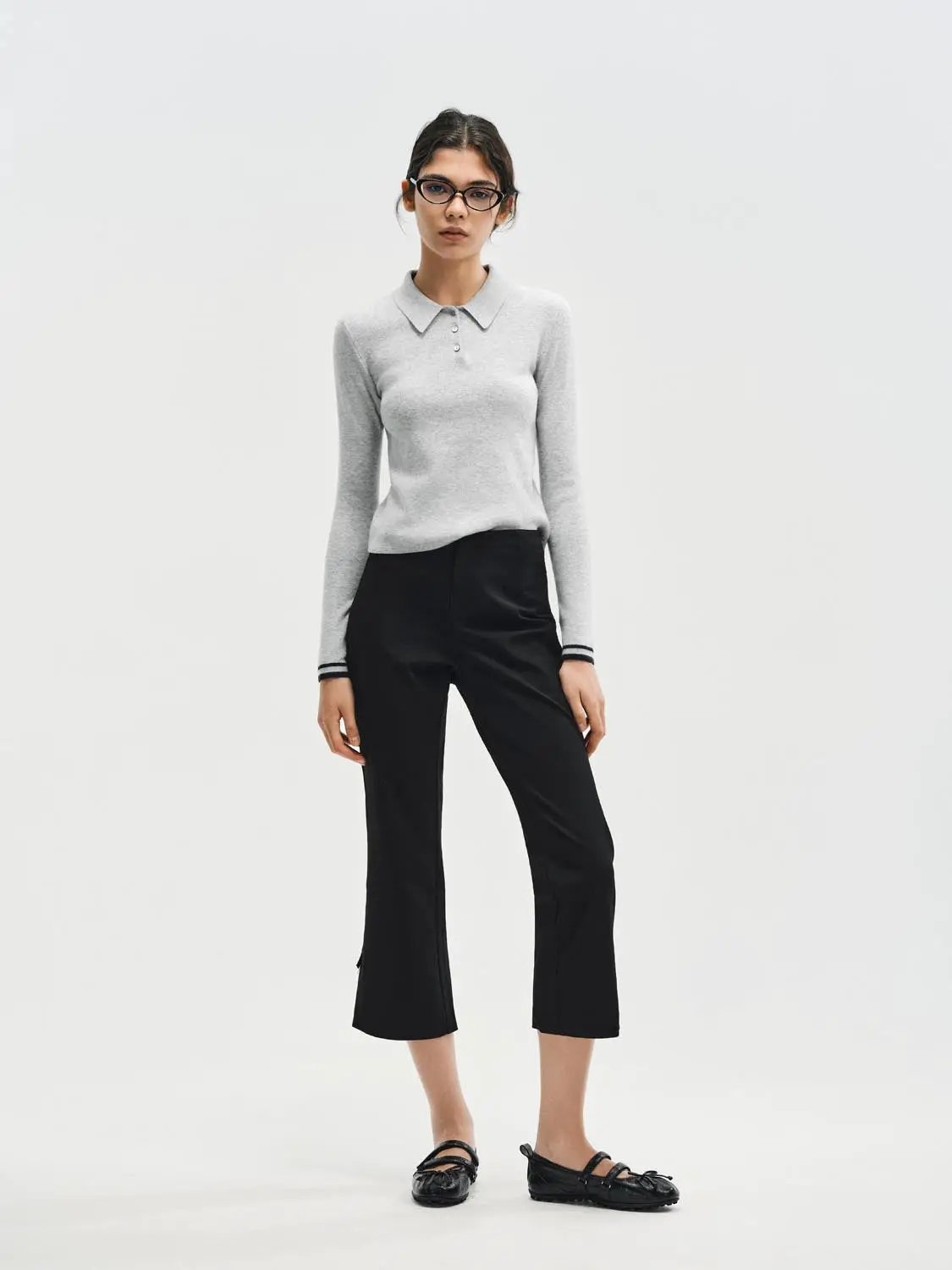 High-waisted Cropped Flared Side Slit Pants