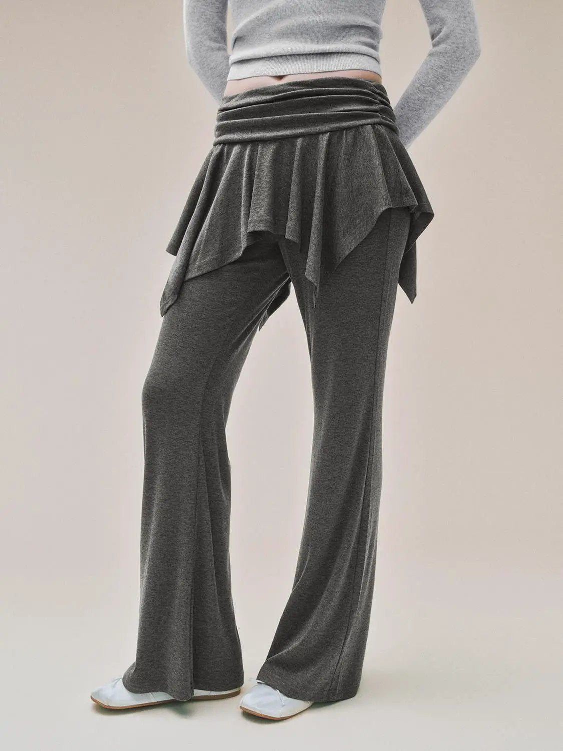 Wrap Waist Dark Grey Layered Flared Pants