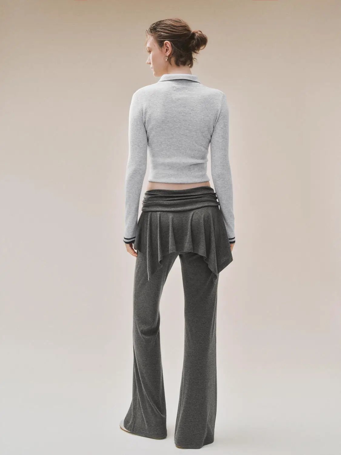 Wrap Waist Dark Grey Layered Flared Pants