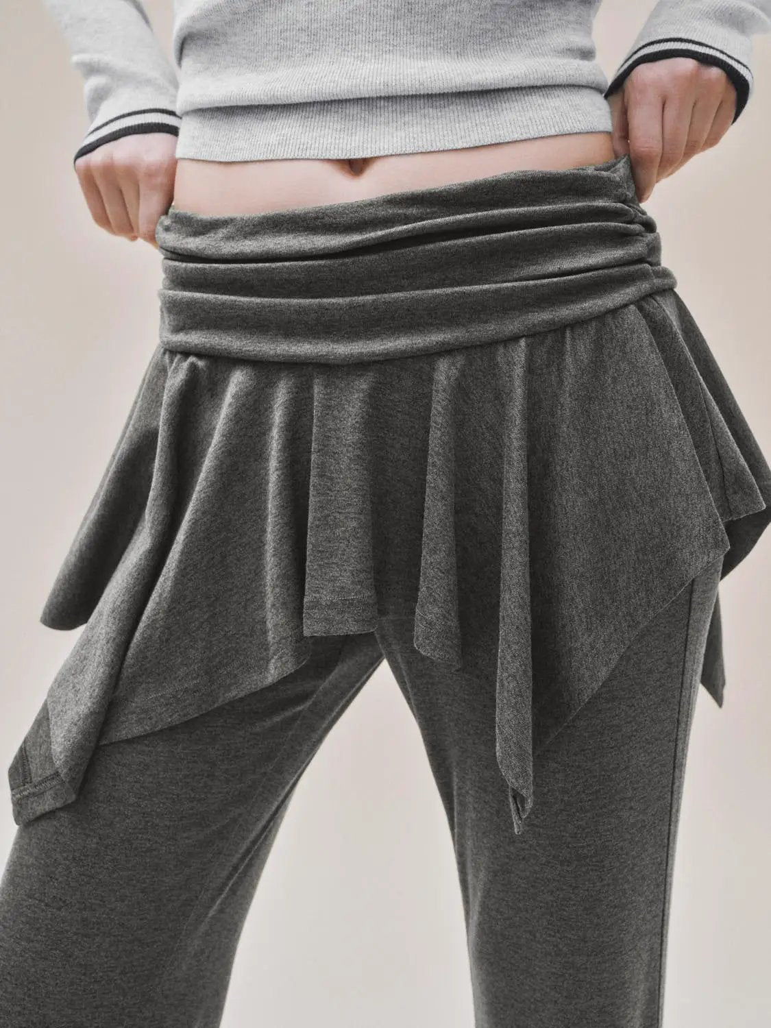 Wrap Waist Dark Grey Layered Flared Pants