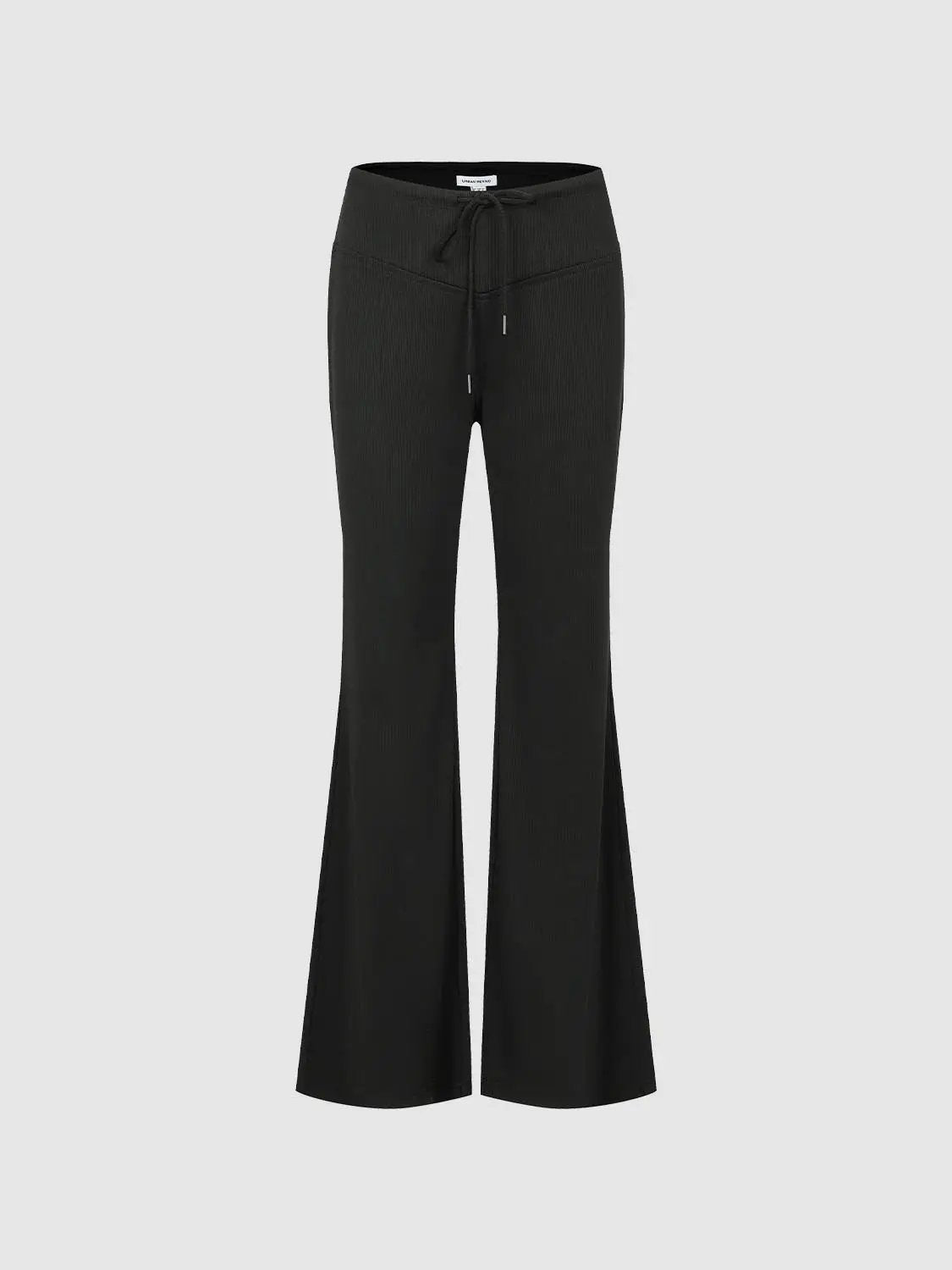 Ribbed Knit Drawstring Waist Flare Pants