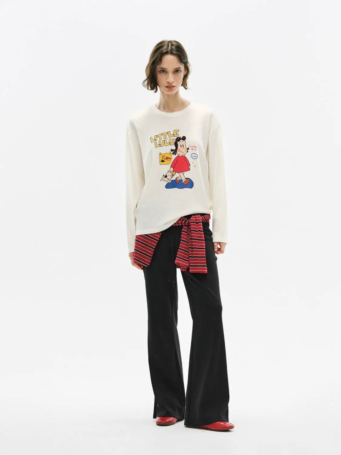 Ribbed Knit Drawstring Waist Flare Pants