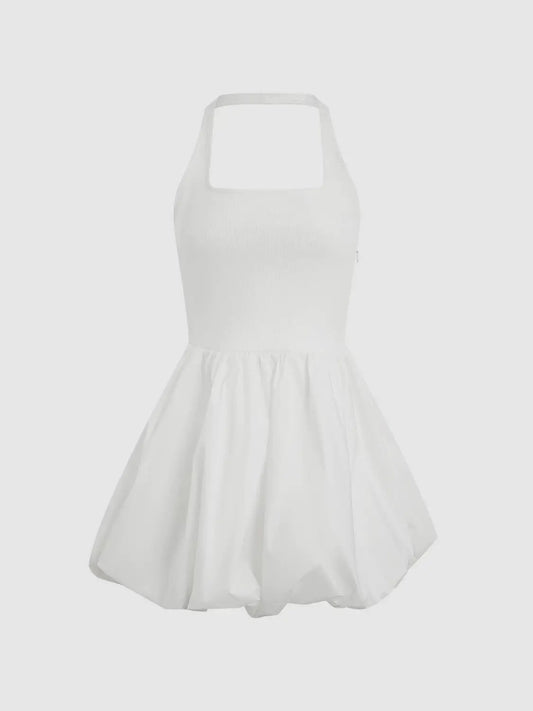 Halter Neck A-Line Stretch Cotton Mini Dress