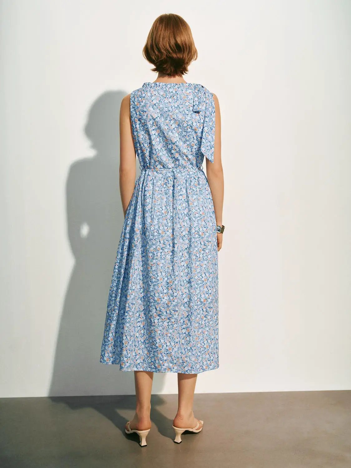 Delicate A-line Floral Midi Cotton Dress
