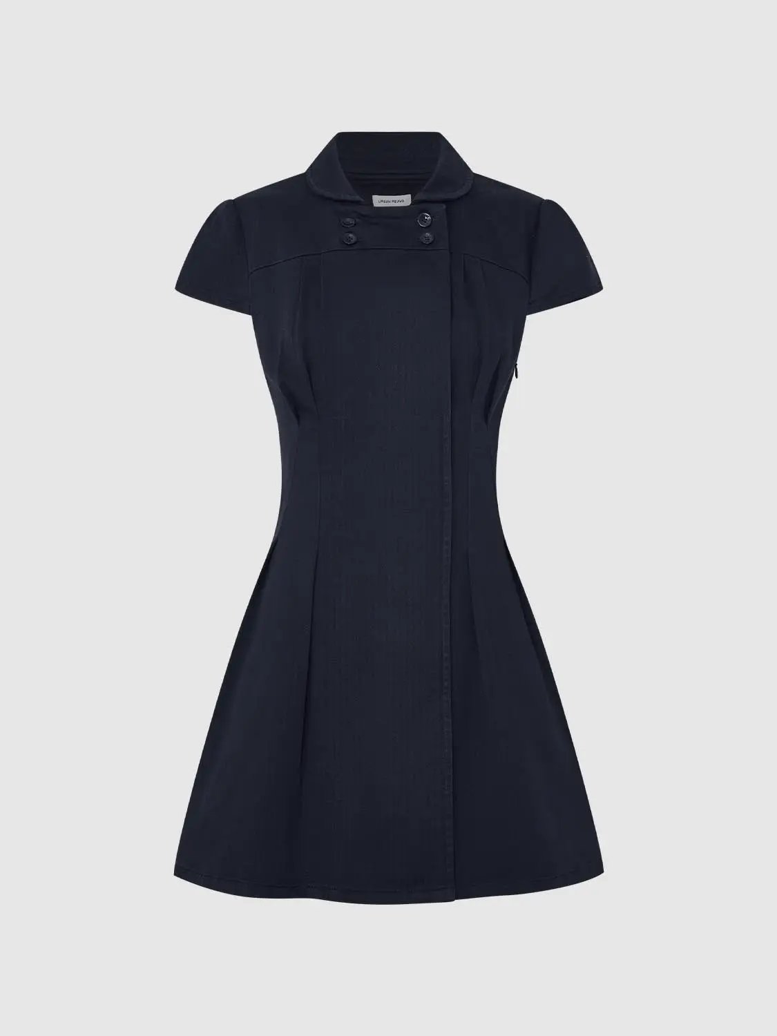 A-Line Button Detail Shirt Collar Short Sleeve Cotton Dress