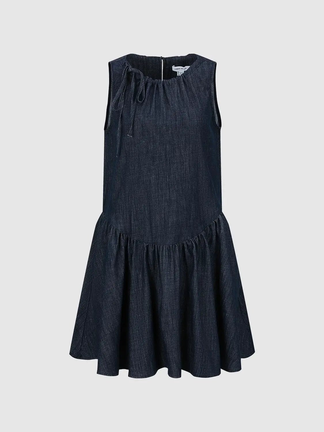 Denim Drawstring Shoulder Cotton Midi Dress