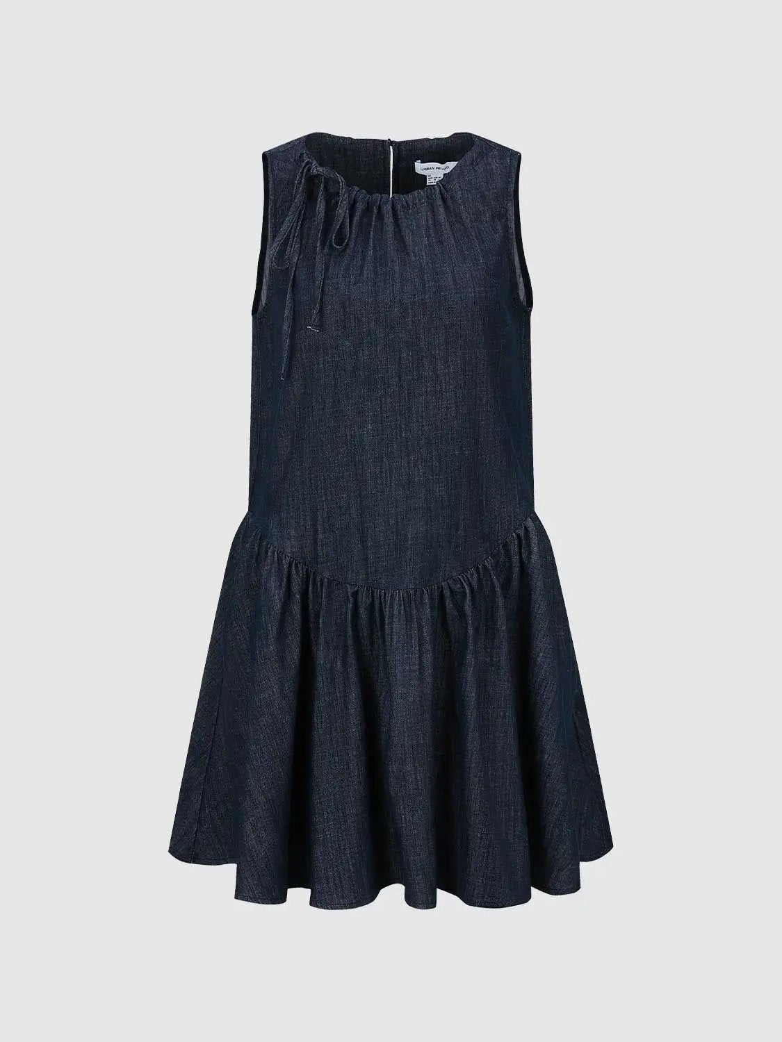 Denim Drawstring Shoulder Cotton Midi Dress