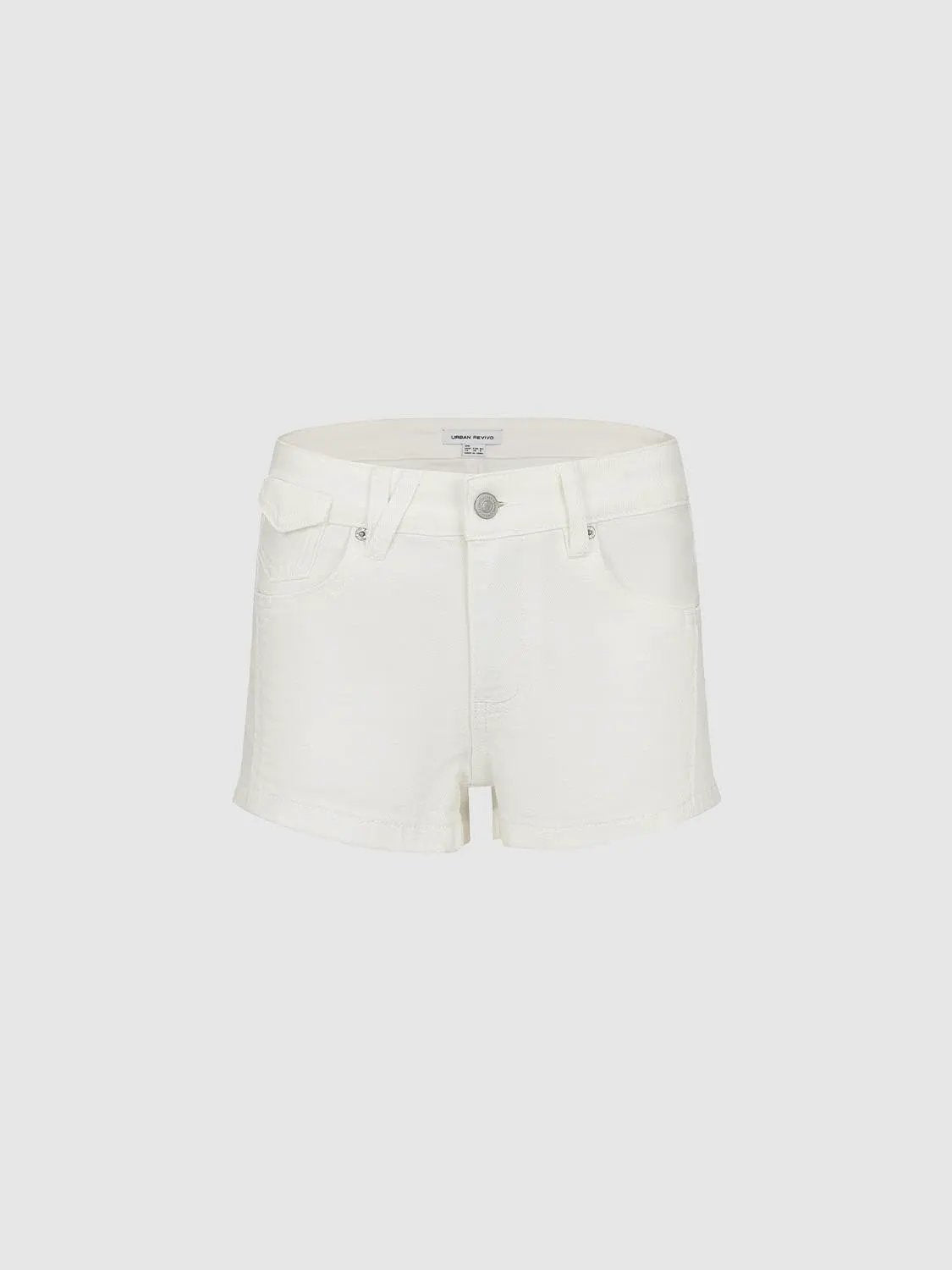 Button Front Belt Loop White High-waisted Cotton Shorts