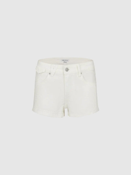 Button Front Belt Loop White High-waisted Cotton Shorts