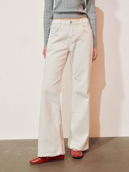 Cotton Blend High-waisted Flared Raw Hem Pants