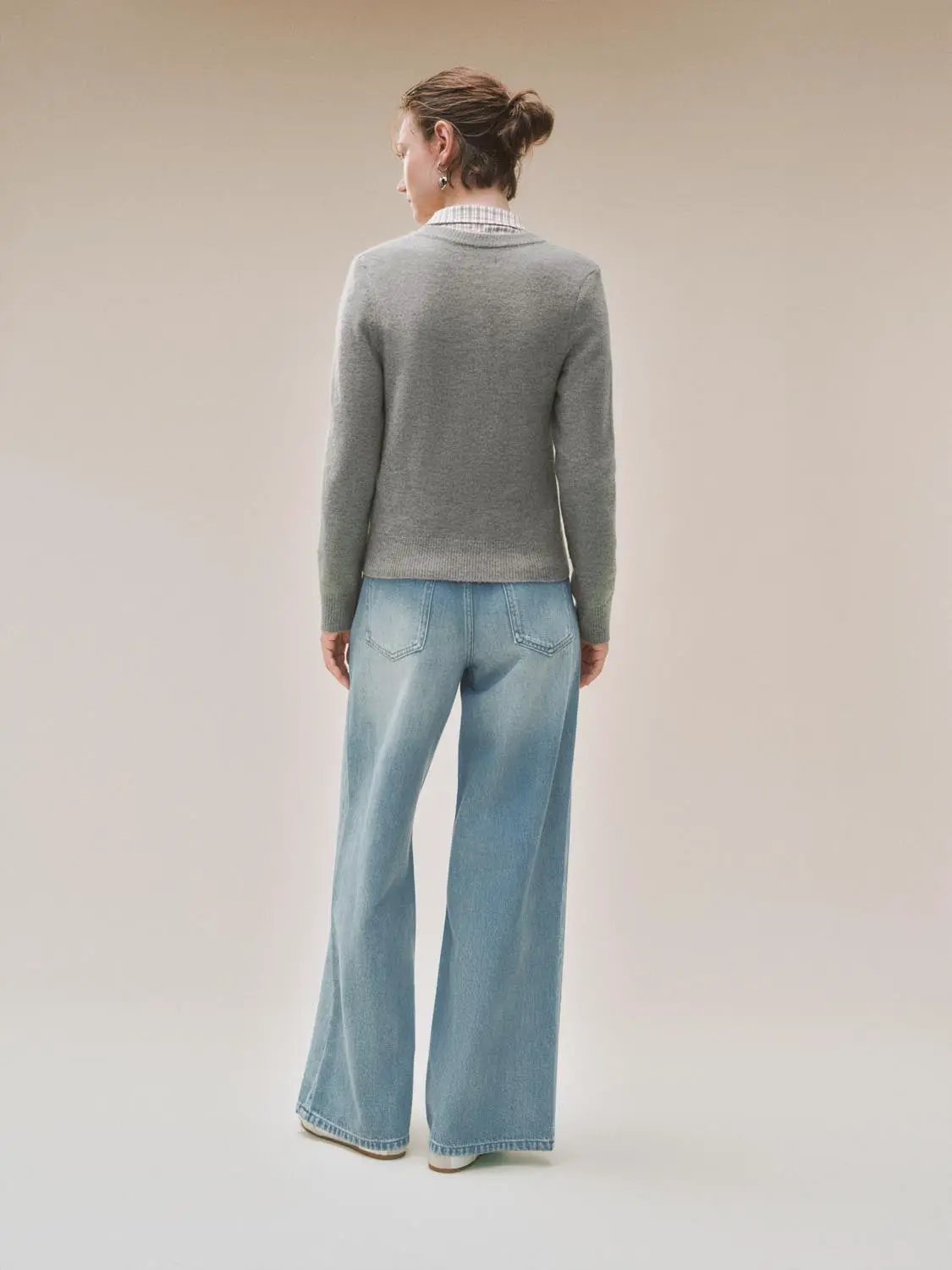 Scattered Cross Embroidered Wide-leg Cotton Jeans