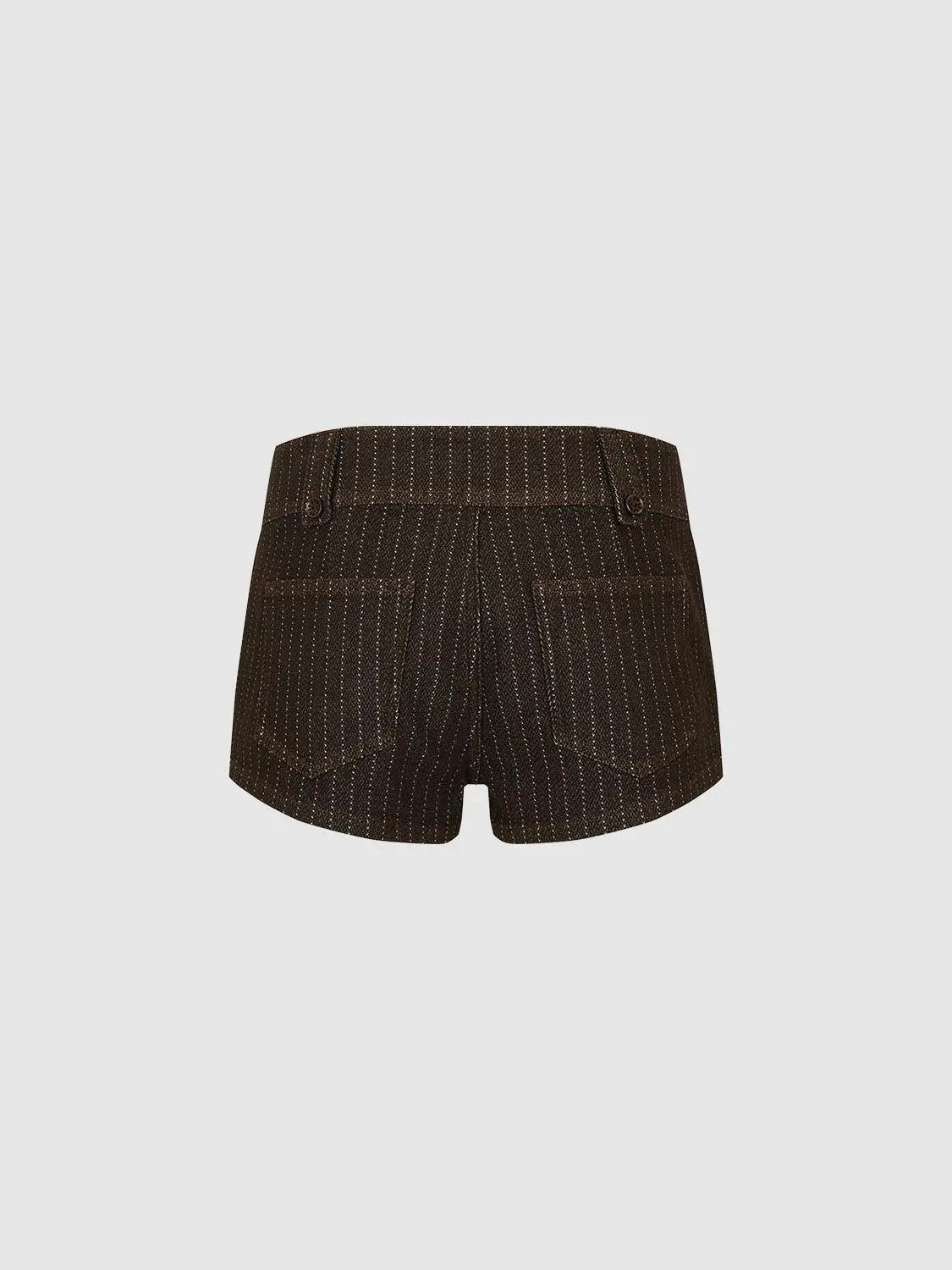 Striped High-waisted Cotton Blend Shorts