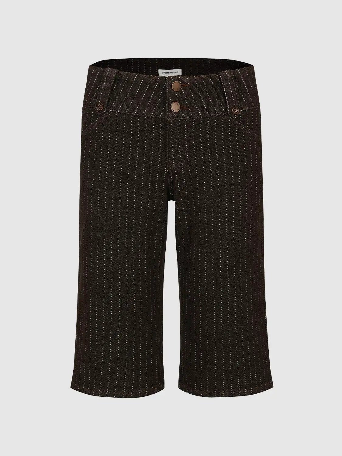 Tailored Pinstripe High-waisted Cotton Blend Shorts
