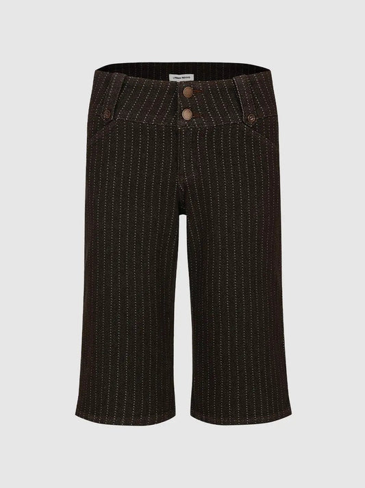 Tailored Pinstripe High-waisted Cotton Blend Shorts
