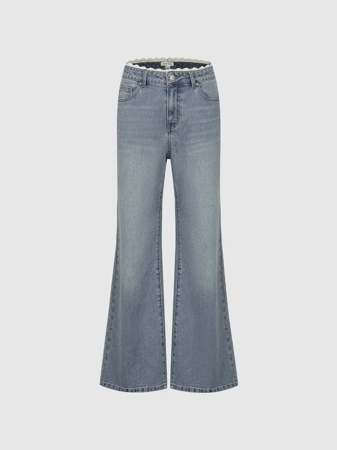 Lace Trim Mid-rise Cotton Blend Flare Jeans