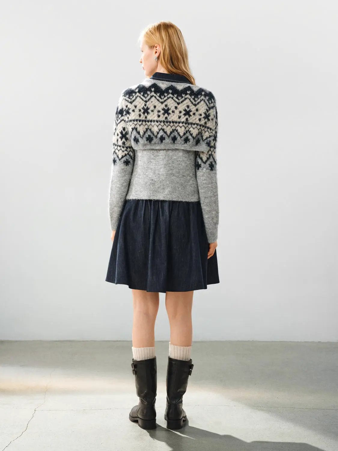 Pleated High-waisted Wrap Cotton Blend Denim Midi Skirt