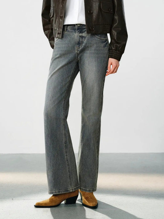 Striped Wide-leg Cotton Blend Jeans