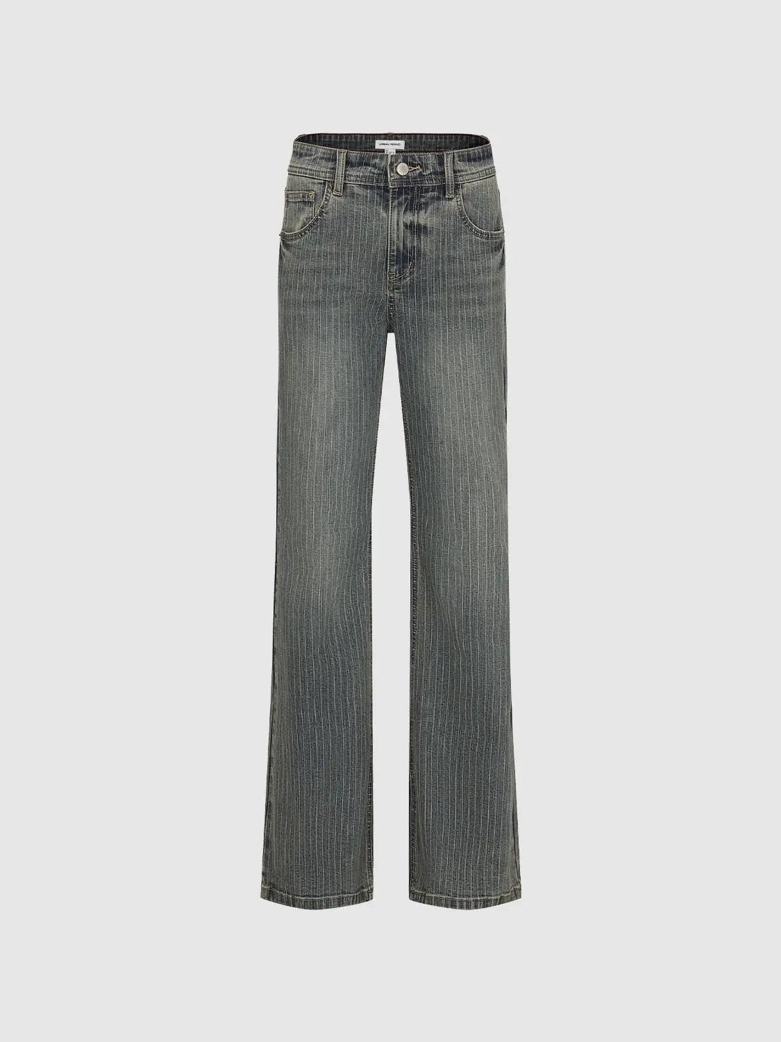 Striped Wide-leg Cotton Blend Jeans