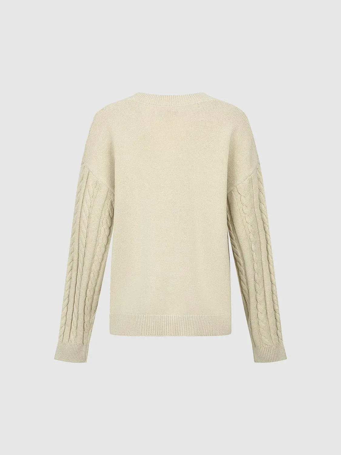 Cable Knit Crew Neck Long Sleeve Cotton Blend Sweater