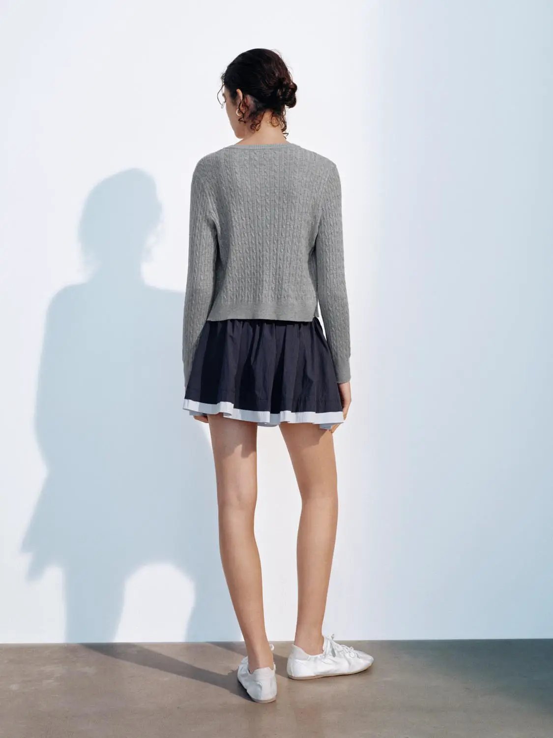 Ribbed Crew Neck Embroidered Bow Button Front Cardigan