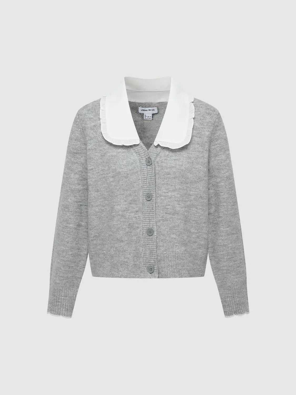 Ribbed Cotton Ruffle Collar Long Sleeve Cardigan