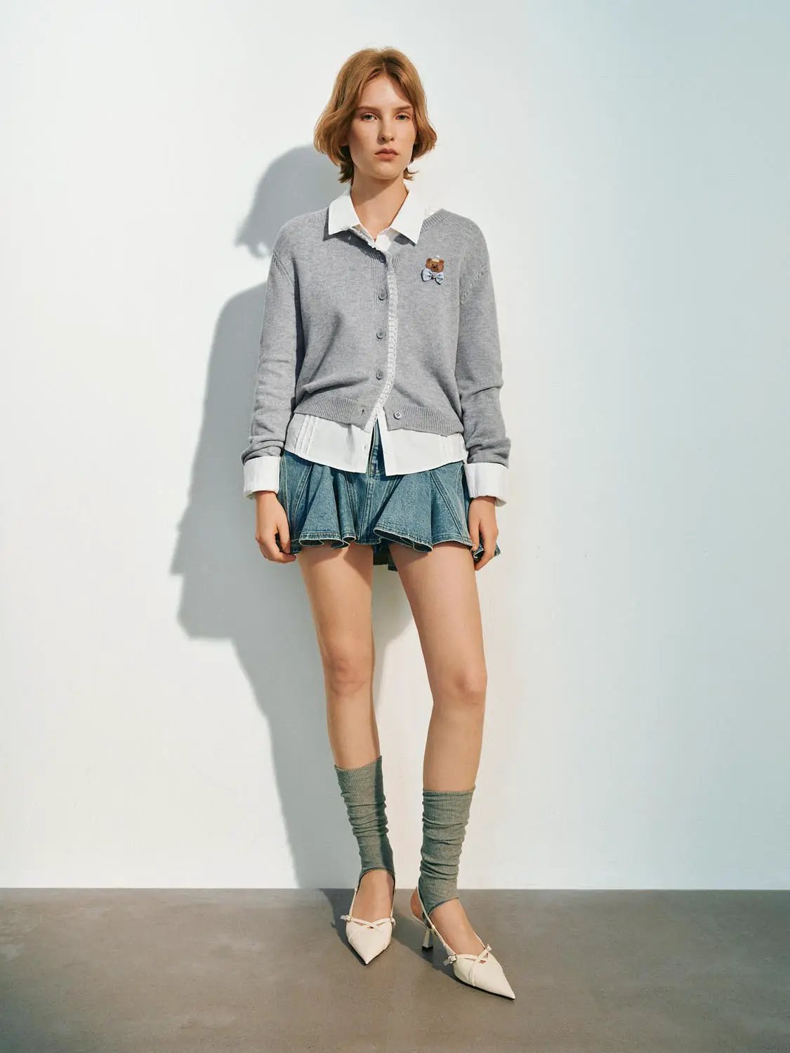Knit Ribbed Placket Collar Long Sleeve Cardigan
