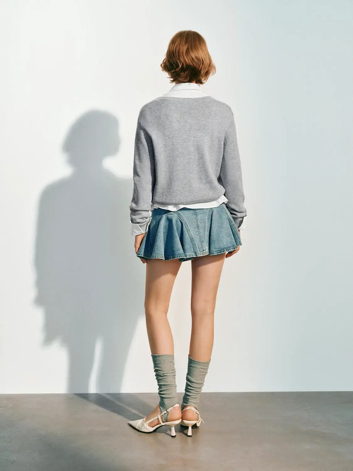 Knit Ribbed Placket Collar Long Sleeve Cardigan