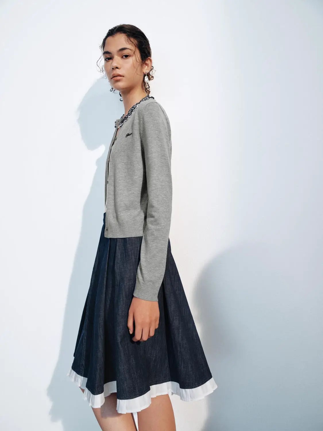 Ruffled Long Sleeve Button Front Knit Cardigan