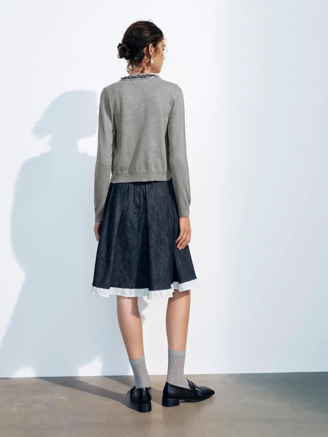 Ruffled Long Sleeve Button Front Knit Cardigan