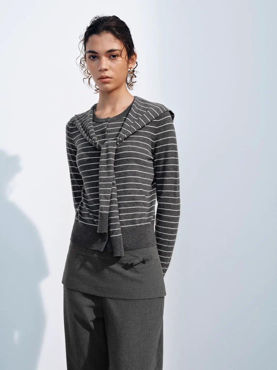 Striped Long Sleeve Shawl Collar Knit Cardigan