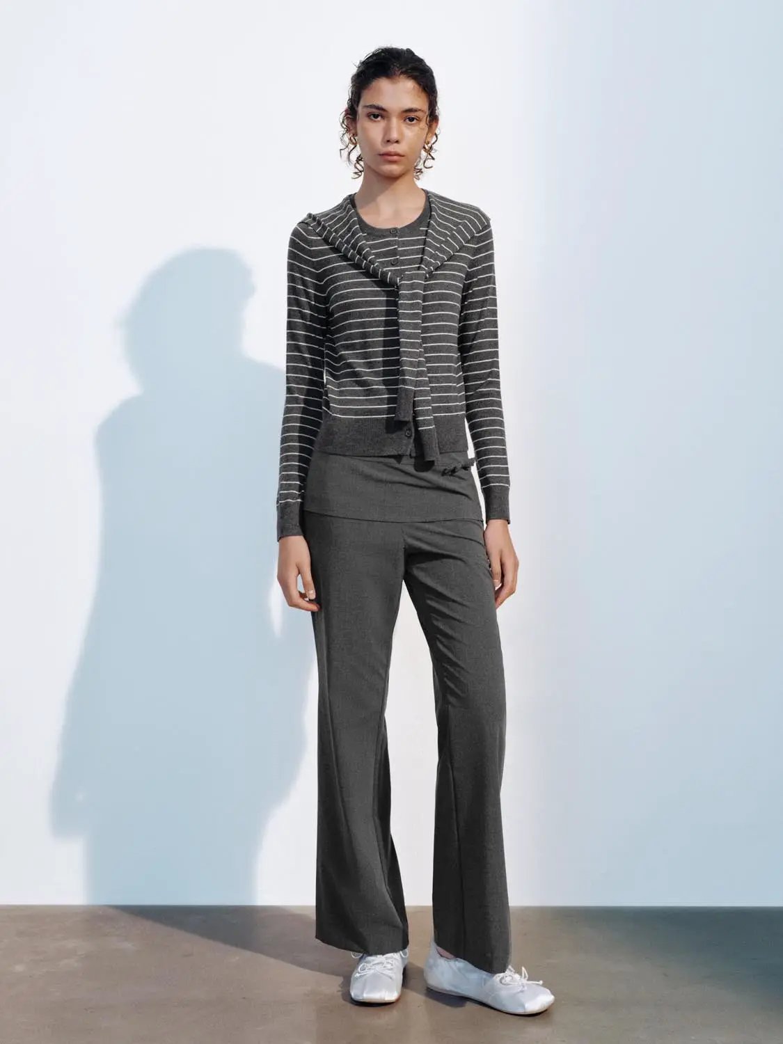 Striped Long Sleeve Shawl Collar Knit Cardigan