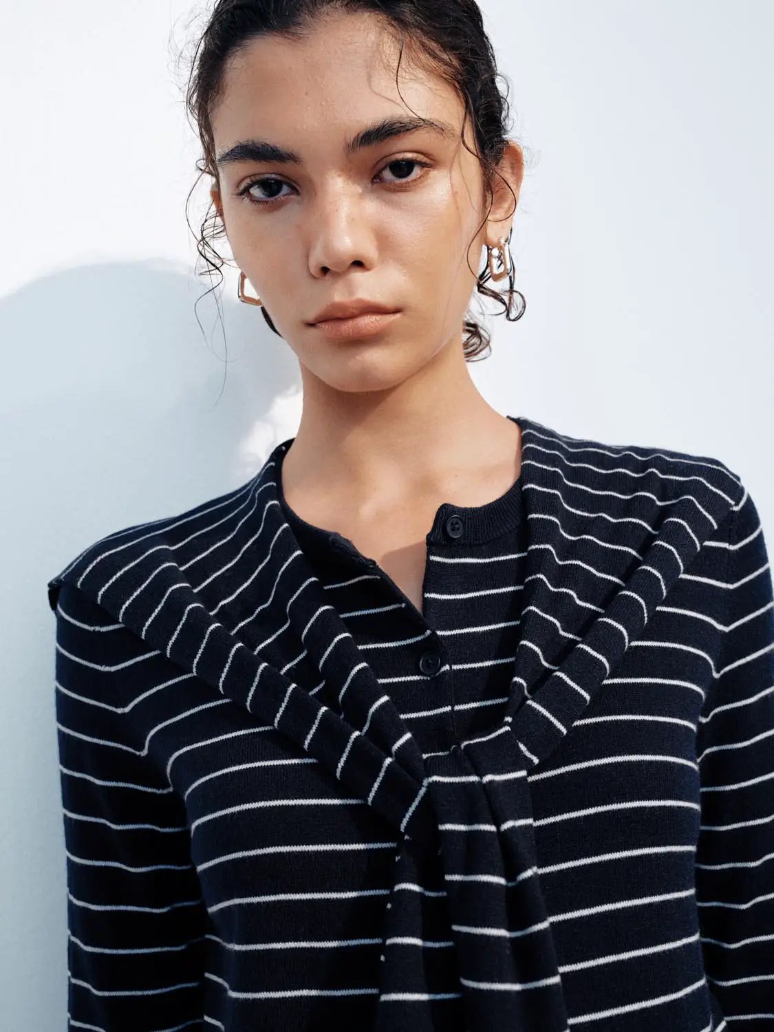 Striped Long Sleeve Shawl Collar Knit Cardigan