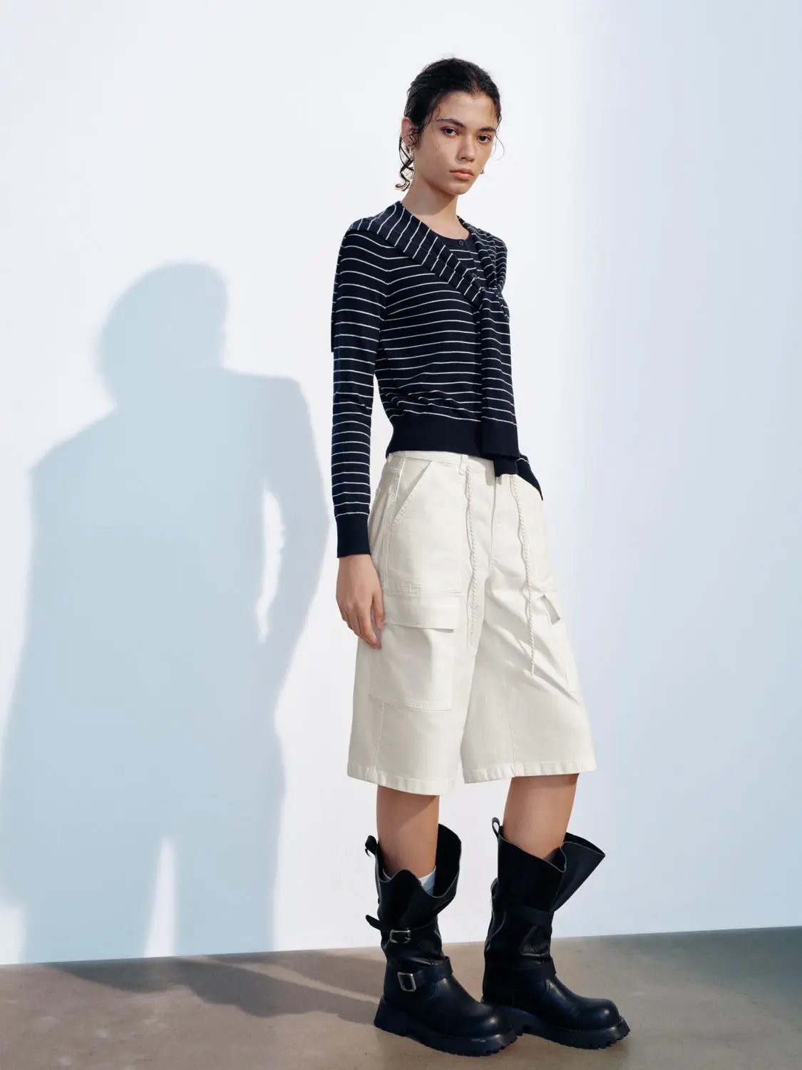 Striped Long Sleeve Shawl Collar Knit Cardigan