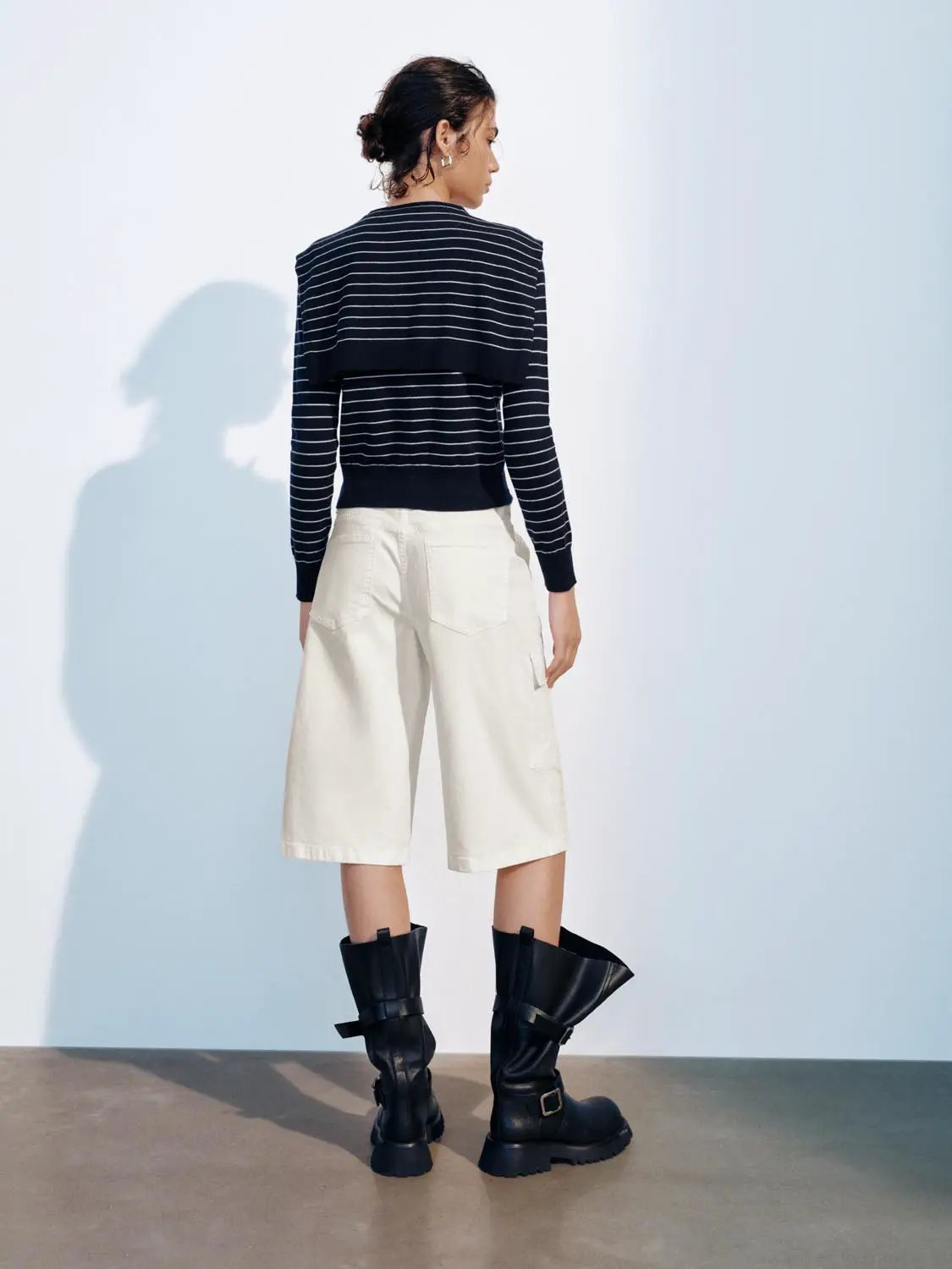 Striped Long Sleeve Shawl Collar Knit Cardigan