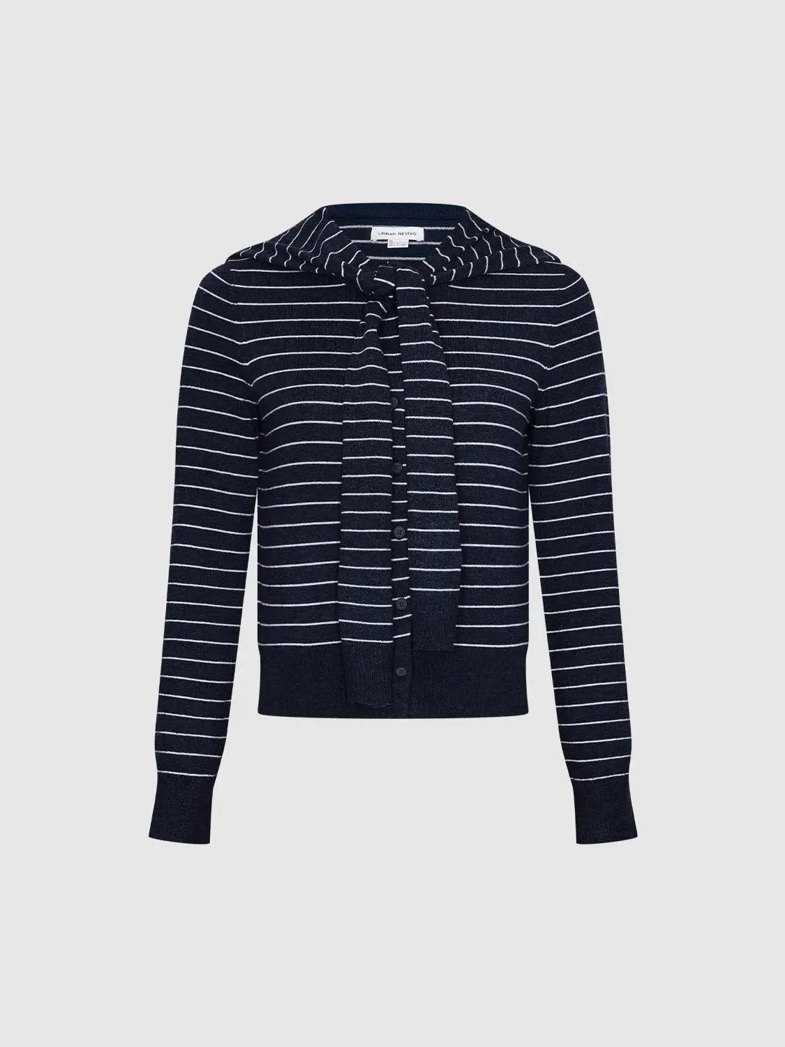 Striped Long Sleeve Shawl Collar Knit Cardigan