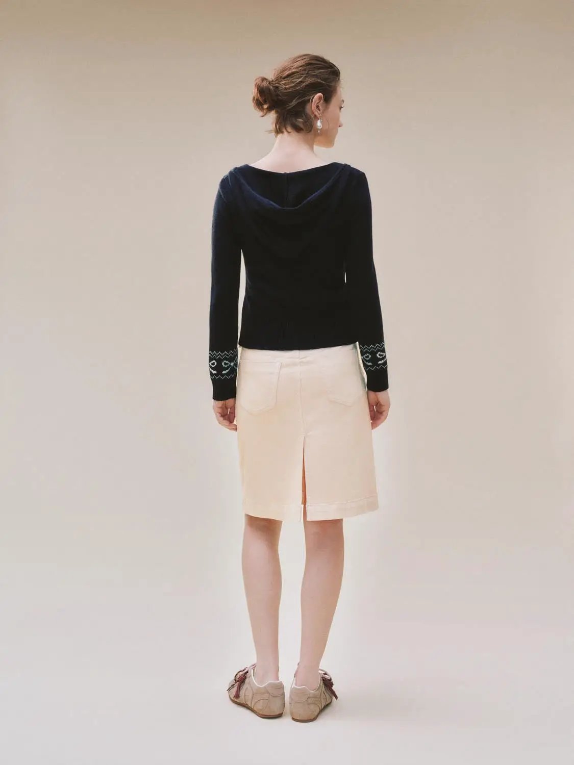 Hooded Fair Isle Pattern Long Sleeve Zip Knit Jacket