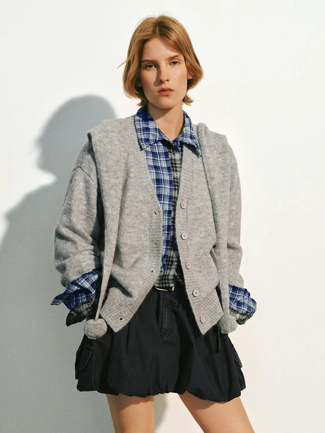 Textured Ribbed Pom-pom Long Sleeve Knit Jacket