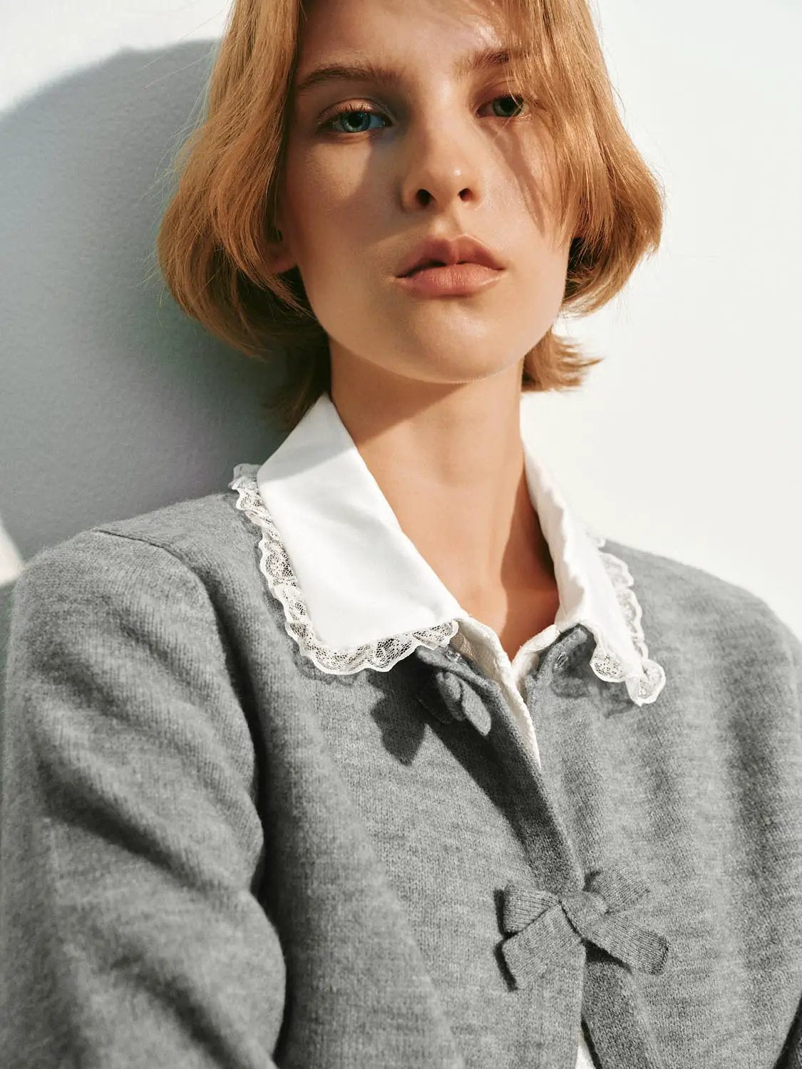Bow Detail Long Sleeve Ribbed Knit Cardigan