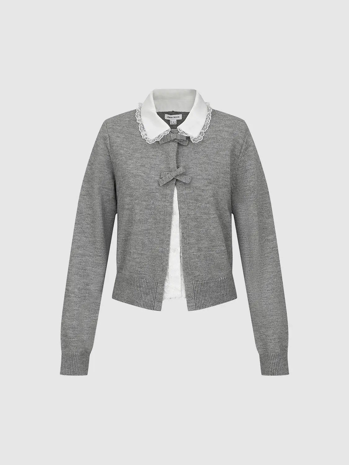 Bow Detail Long Sleeve Ribbed Knit Cardigan